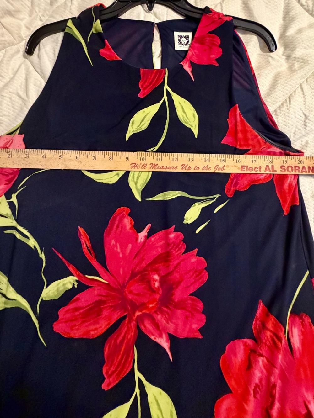 Navy Midi Dress with Red Floral Pattern
